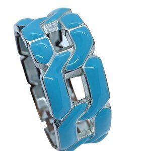 Silver & Tourquoise Clamp Bracelet 3" Diameter 1960's Vintage Boho MCM